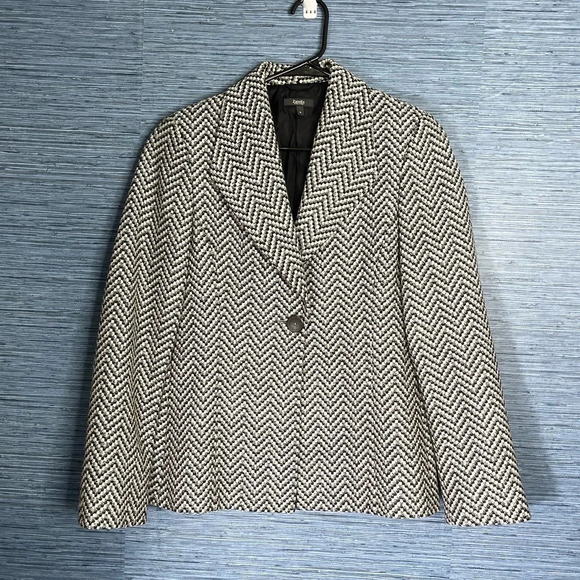 Zanella Italian Black and White Herringbone Blazer - Size 6 - Picture 2 of 6